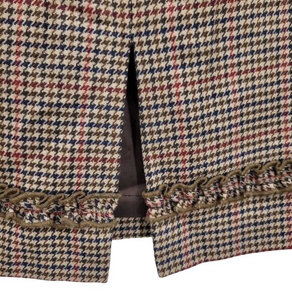 Vintage 80s Casual Corner Skirt Wool Houndstooth Plaid Tea Length Tan 10 Western - Picture 11 of 15